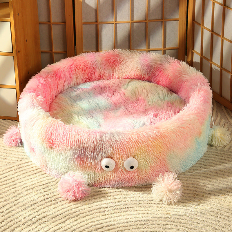 Pet Hush Cozy Round Pet Nest – Monster Eye Design, Warm Bed for Cats & Dogs