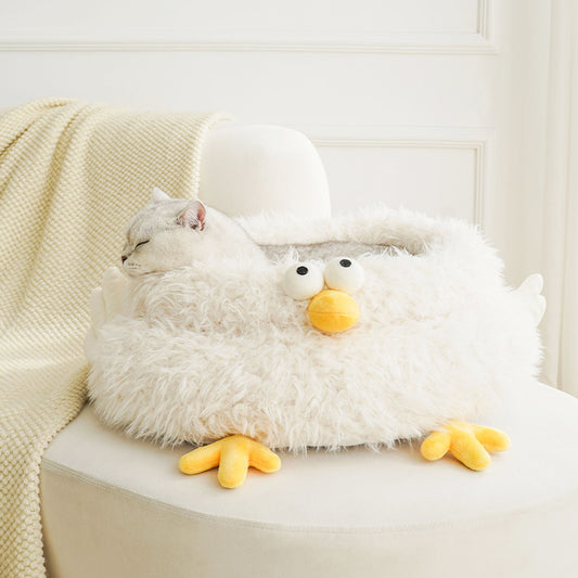 Pet Hush Four Seasons Pet Bed - Soft Lion Velvet Cat & Dog Kennel, White