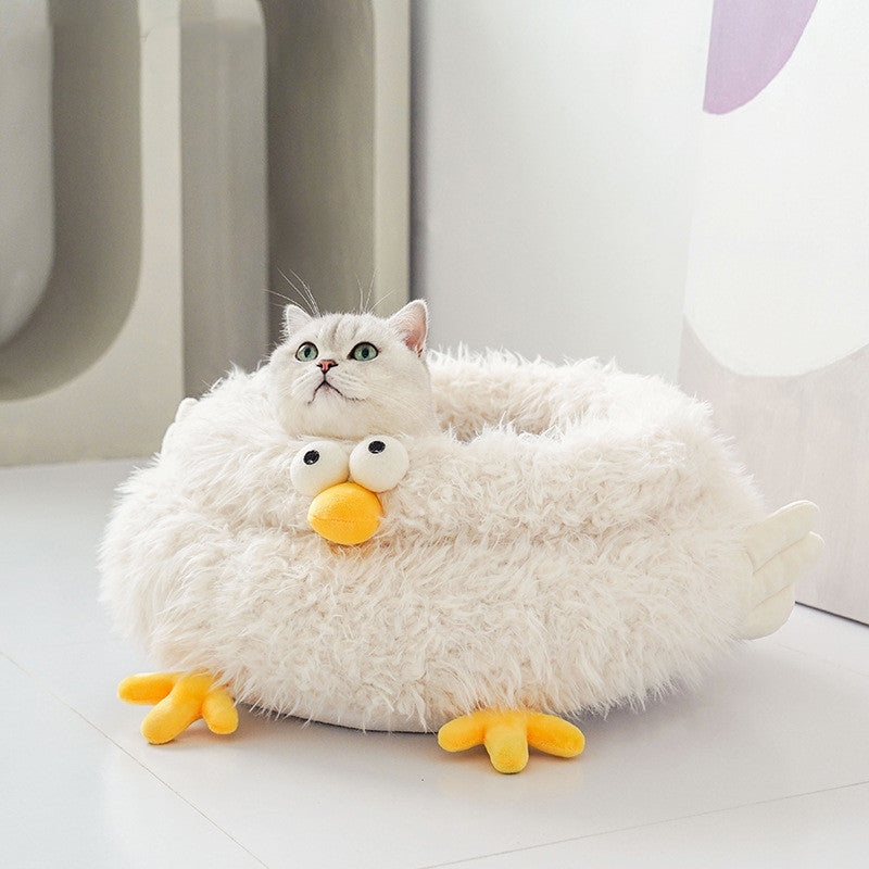 Pet Hush Lion Velvet Pet Bed – Soft Four Seasons Cat & Dog Kennel, White