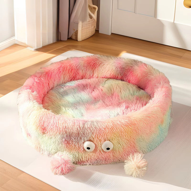 Pet Hush Monster Eye Pet Bed – Cozy Round Winter Nest for Cats & Small Dogs