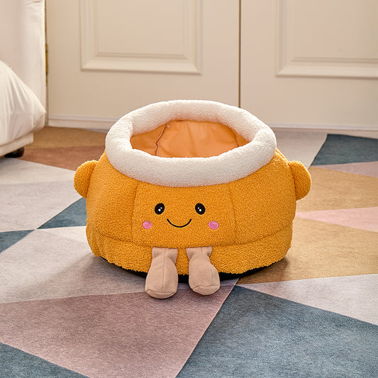 Pet Hush Orange Smile Face Cat Bed - Plush Cozy Pet Nest for Cats & Small Dogs