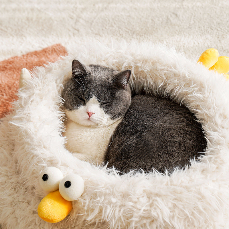 Pet Hush Velvet Cat & Dog Bed – Soft Lion Design Four Seasons Pet Kennel, White